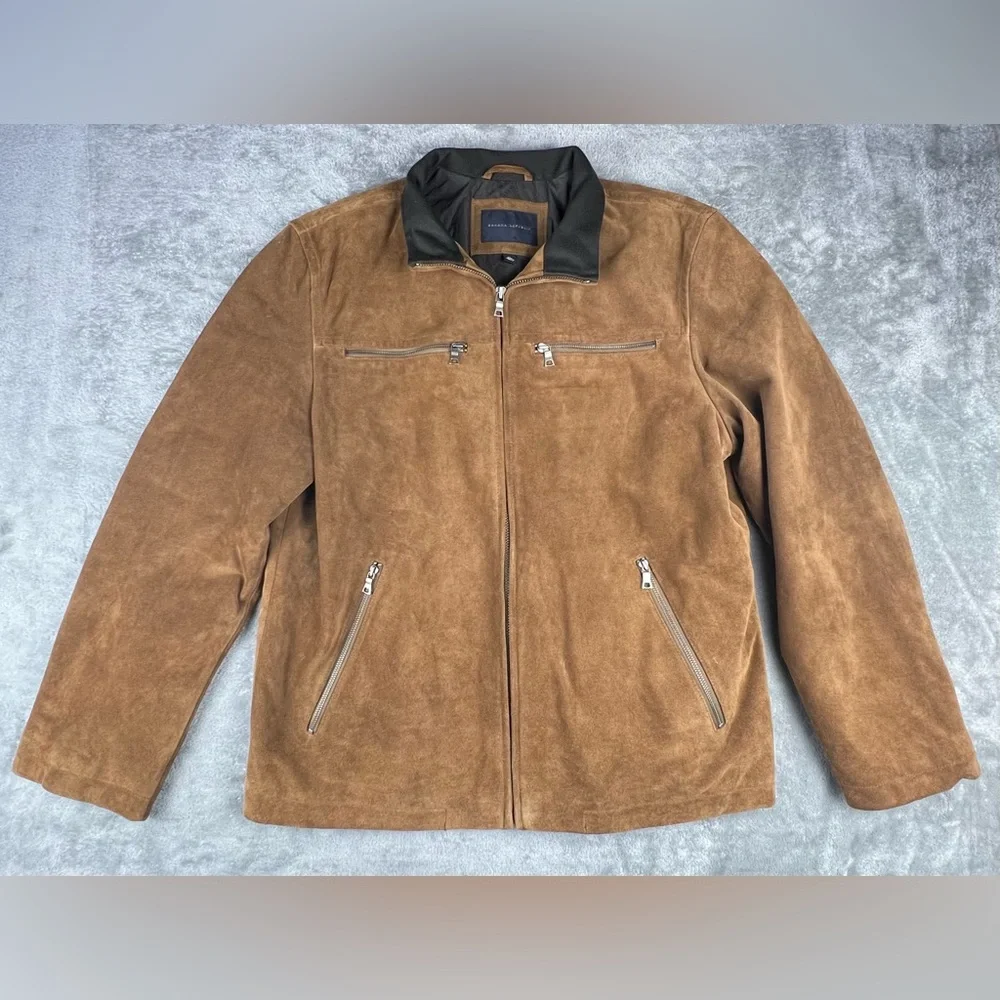 Vintage Banana Republic Suede Leather Jacket Mens Size XL Tan Moto Lined Y2K